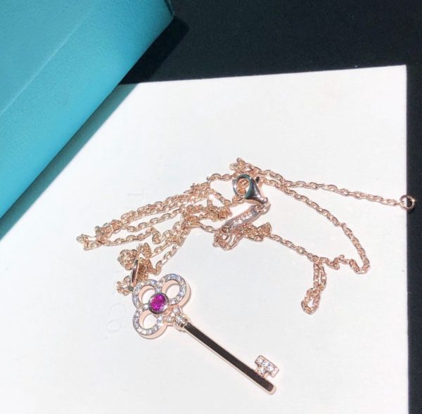 Best Christmas Gift Tiffany Keys Mini Crown Key Charm Pink Crystal Womens Rosed Gold Diamonds Necklace Silver