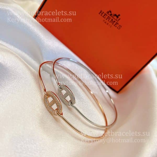 Hermes Women Ronde Bracelet With Diamonds Silver/Rose Gold/Yellow Gold Most Classic