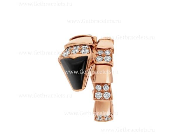Serpenti Viper One-Coil Ring in 18K Rose Gold with Black Onyx Elements and Demi Pave Diamonds