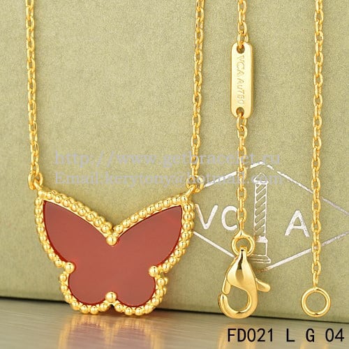 Van Cleef Arpels Lucky Alhambra Butterfly Pendant Yellow Gold With Carnelian Mother Of Pearl
