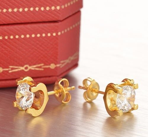 Cartier C DE Earrings in 18K Yellow Gold With 1 Brilliant-Cut Diamond