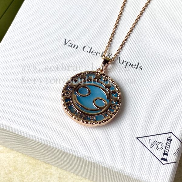 Van Cleef Arpels Zodiaque Long Necklace Cancri (Cancer) Rose Gold Quartz