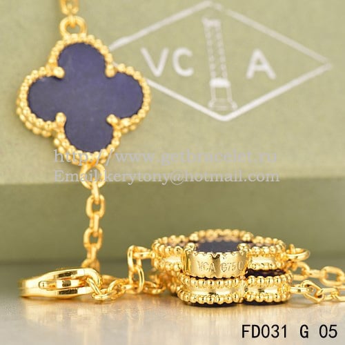 Van Cleef & Arpels Vintage Alhambra Necklace Yellow Gold 20 Motifs With Lapis Stone Mother Of Pearl