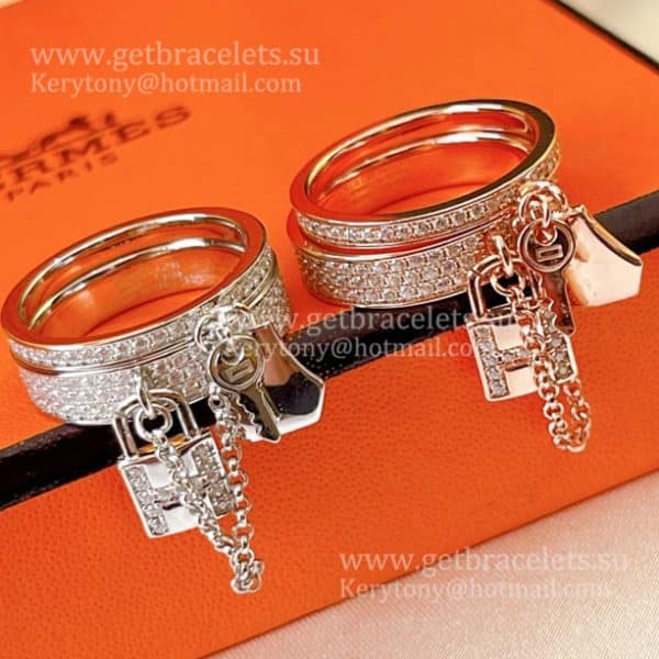 Hermes Lock and Key Ring With Rose Gold/White Gold Party Style Lady Jewelry