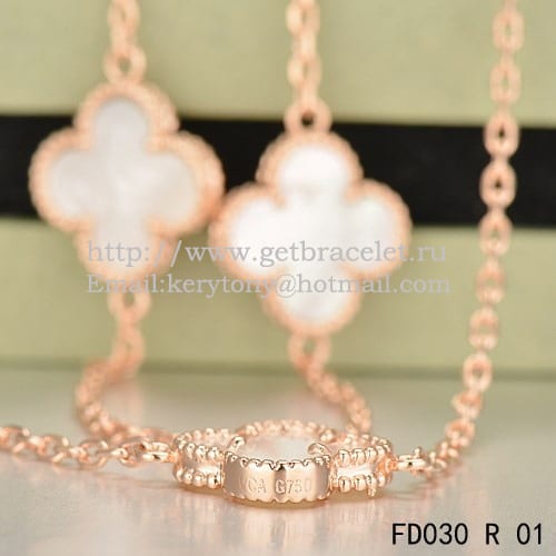 Van Cleef & Arpels Vintage Alhambra Necklace Pink Gold 10 Motifs With White Mother Of Pearl