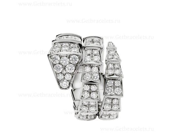 Serpenti Viper Two-Coil Ring in 18K White Gold with Full Pave Diamonds
