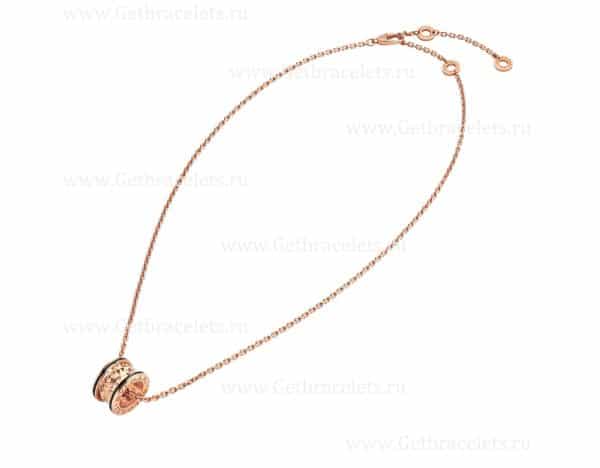 B.zero1 Rock Necklace with 18kt Rose Gold Pendant with Studded Spiral Black Ceramic Inserts on the Edges