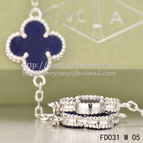 Van Cleef & Arpels Vintage Alhambra Necklace White Gold 20 Motifs With Lapis Stone Mother Of Pearl