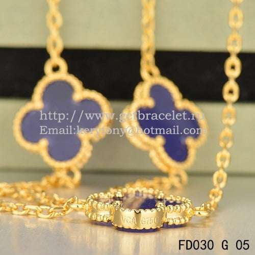 Van Cleef & Arpels Vintage Alhambra Necklace Yellow Gold 10 Motifs With Lapis Stone Mother Of Pearl