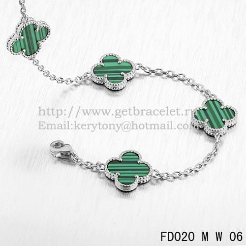 VCA Vintage Alhambra Necklace White Gold 10 Motifs Malachite Mother Of Pearl 45cm