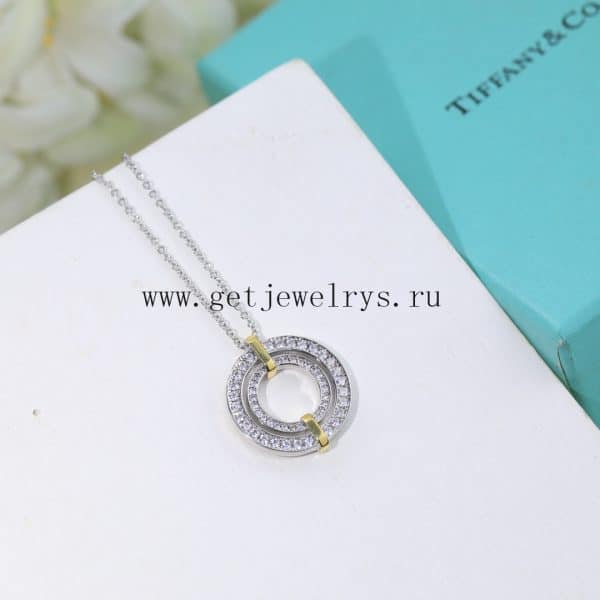 Tiffany Edge Circle Pendant in Platinum and Yellow Gold with Diamonds