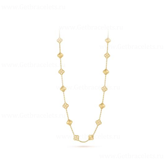 Replica Van Cleef Arpels Vintage Alhambra Long Necklace 20 Motifs Yellow Gold Diamonds