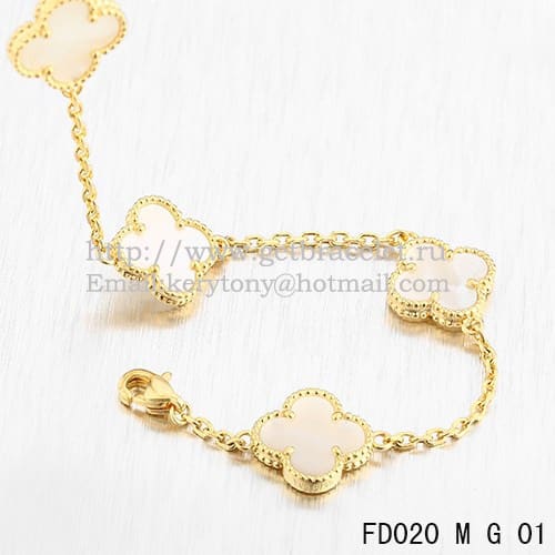 Van Cleef & Arpels Vintage Alhambra Necklace Yellow Gold 10 Motifs With White Mother Of Pearl