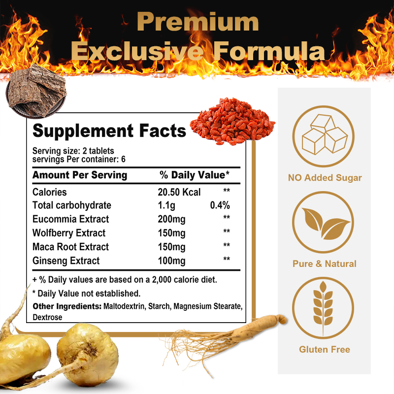 Eucommia-Wolfberry-Maca Tablet Candy, Specially Designed For Male Power, Natural Herbal Ingredients, Contains Essence Of Eucommia-Wolfberry-Maca, Support Male Power, Mood, Mind & Balance, Suitable For Parties, Dates, Fatigue -12 Tablets/Pack