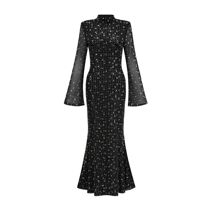 Léna black embellished semi-sheer maxi dress