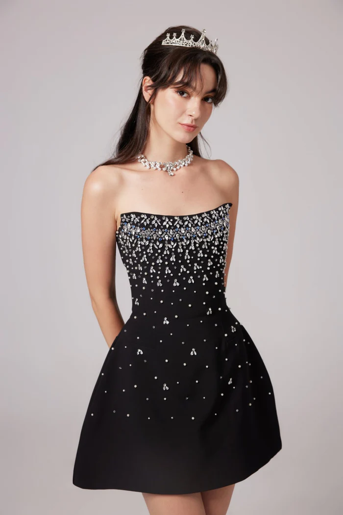 Melisande black embellished mini dress