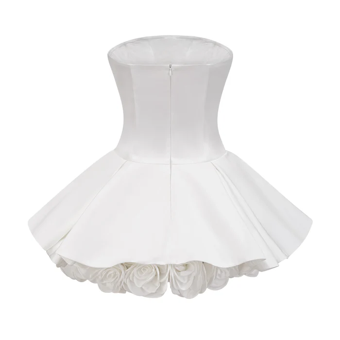 Lucie white petal-layered strapless corset mini dress