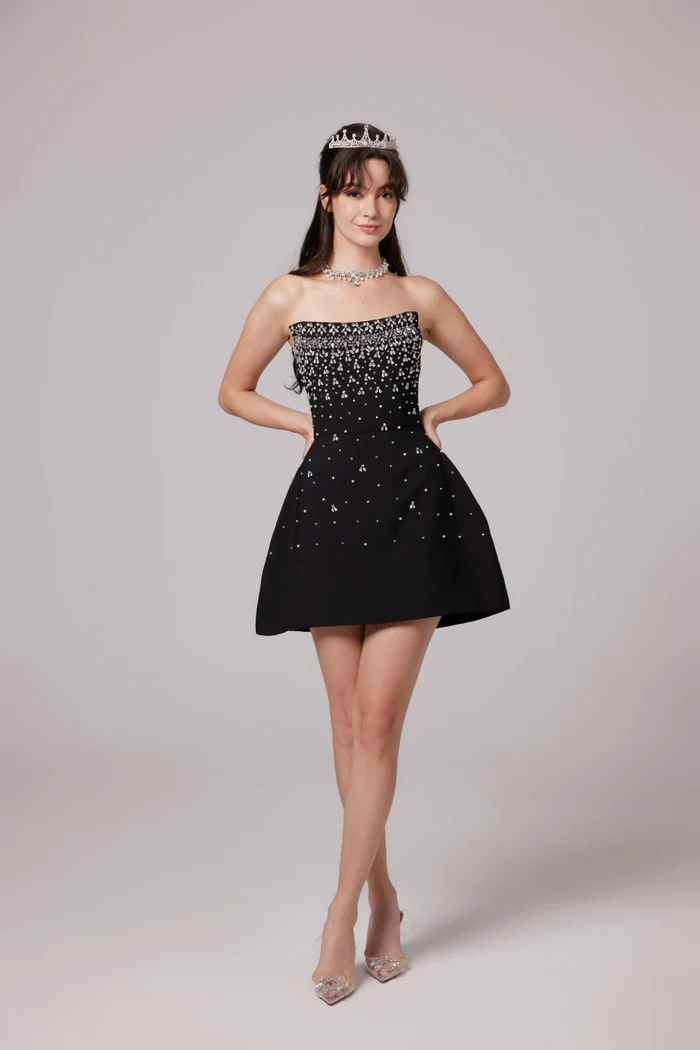 Melisande black embellished mini dress
