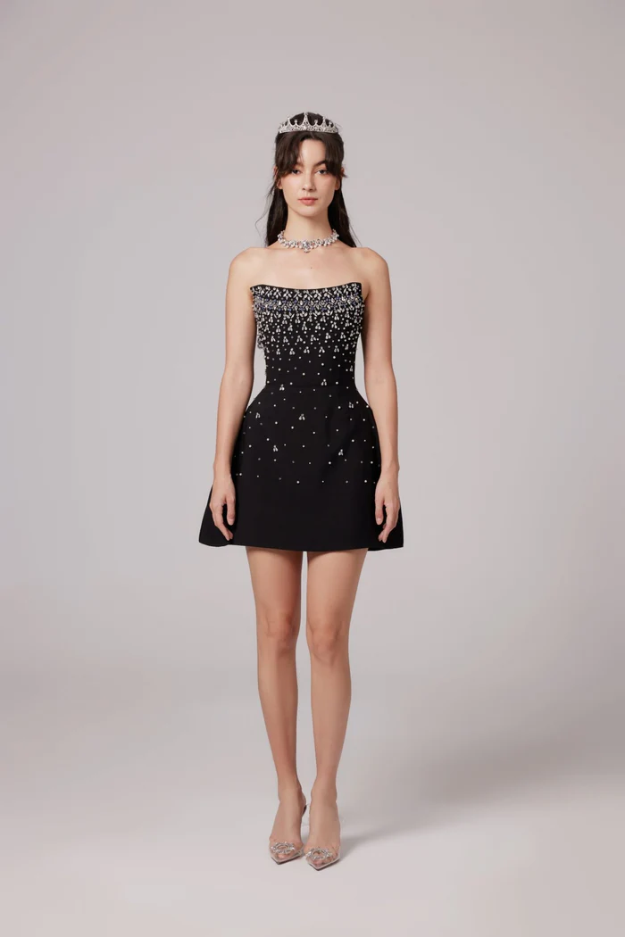 Melisande black embellished mini dress