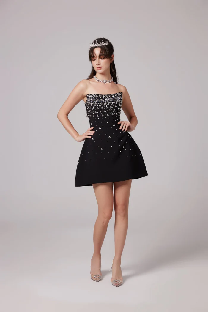 Melisande black embellished mini dress