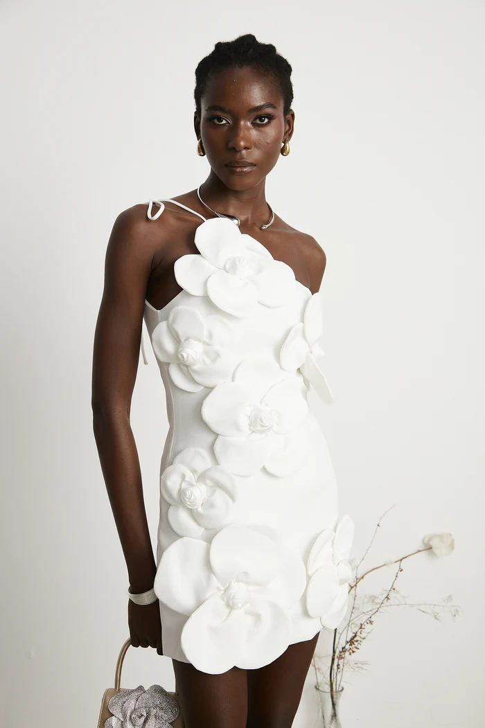 Liane floral off-shoulder mini dress in White