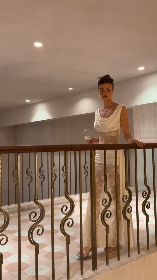 Lilou neutrals ribbon panelled floral-lace maxi dress