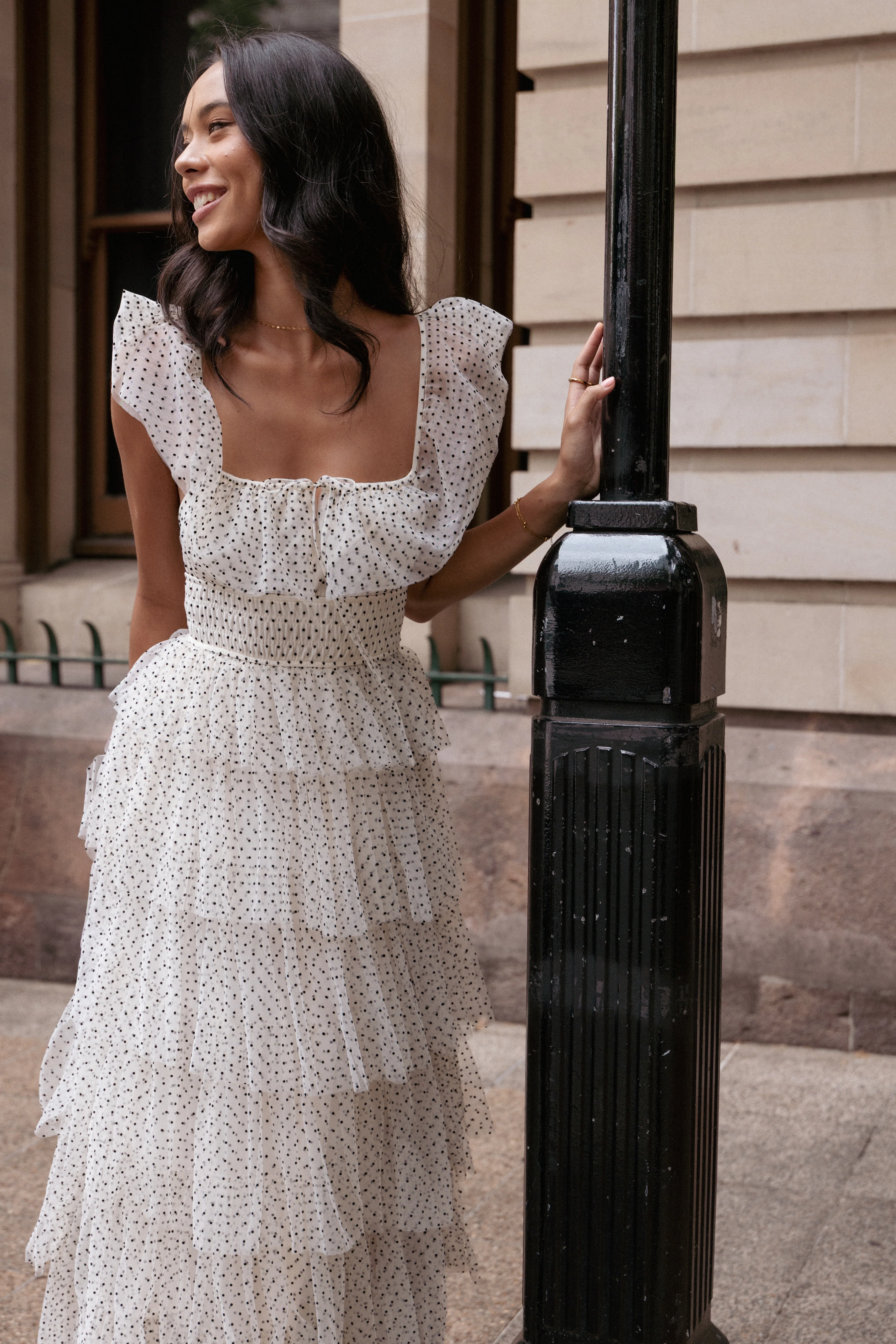 Belle Maxi Dress - Cream Polka Dot