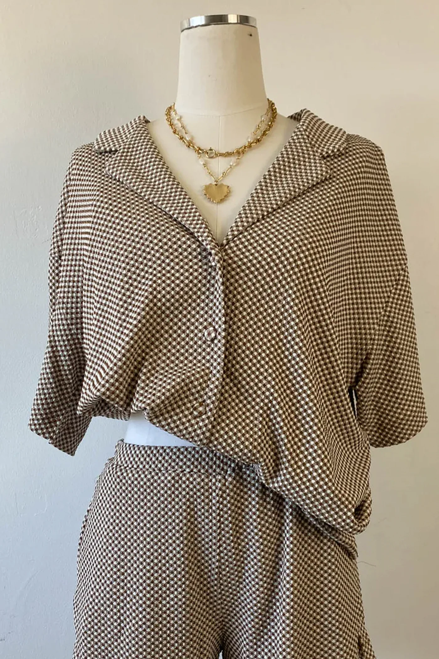 Oversized Gingham Short Sleeve Top