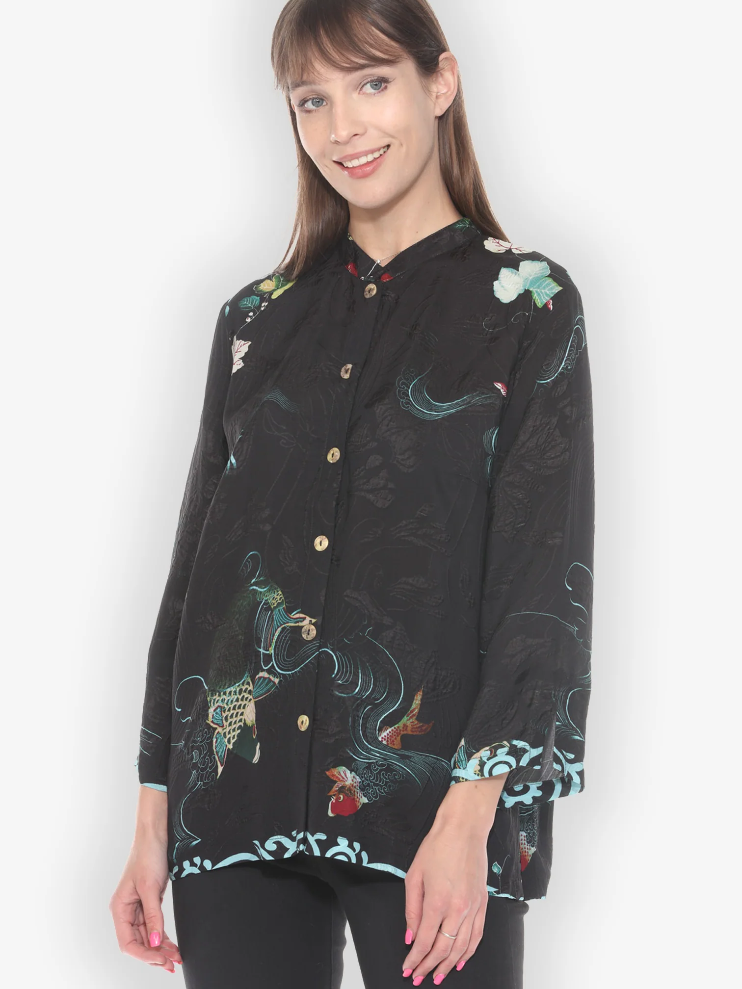 Koi and Leaves Silk Blouse