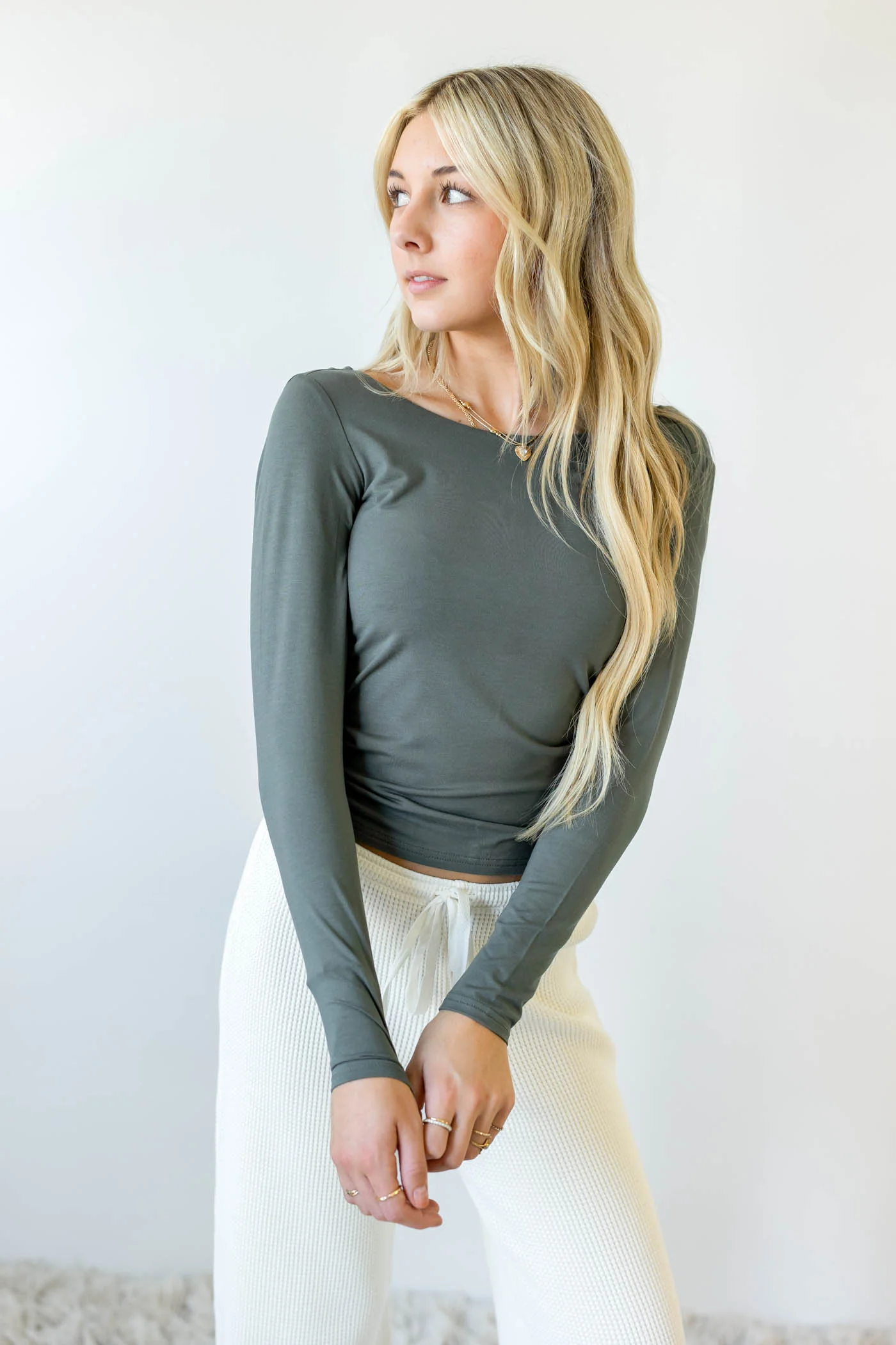 Basic Backless Long Sleeve Top