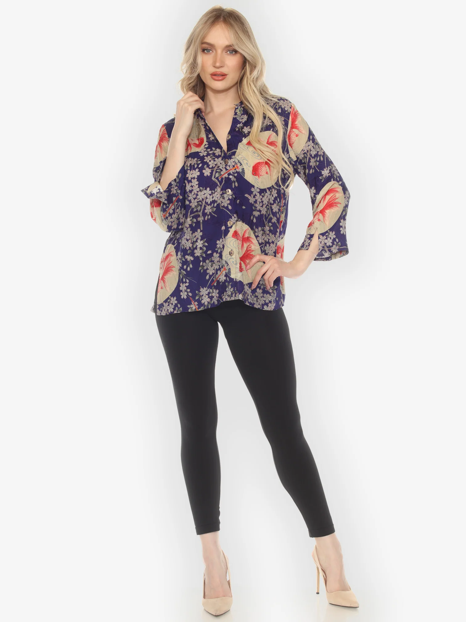 Goldfish and Blossom Classic Silk Blouse