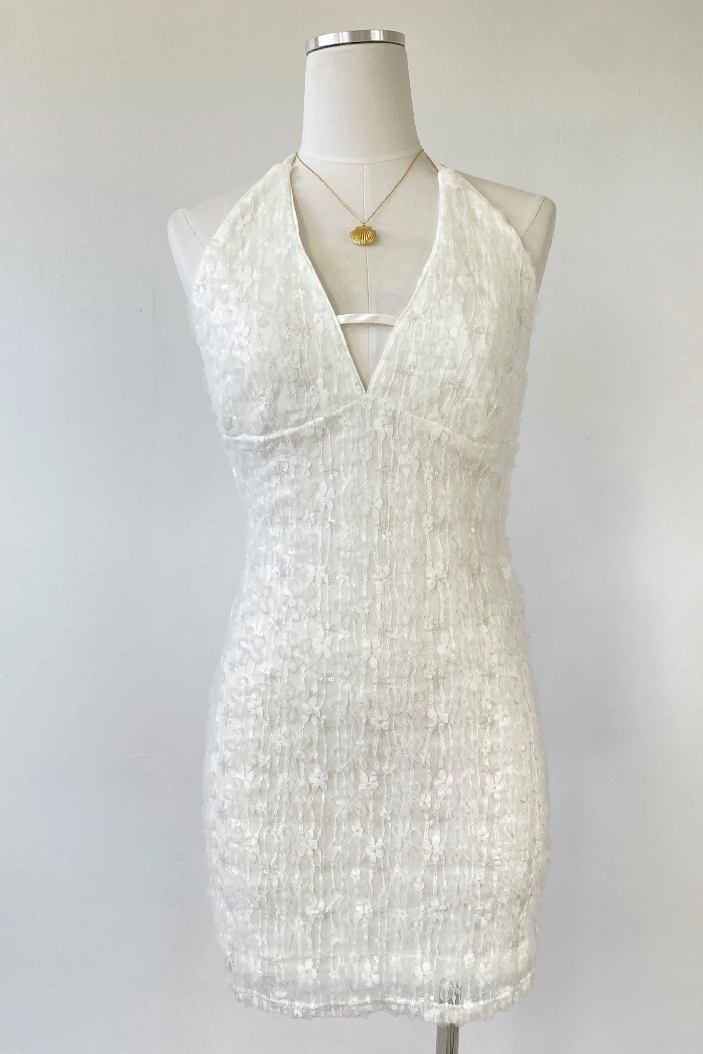 Sequined Stretch Lace Halter Dress