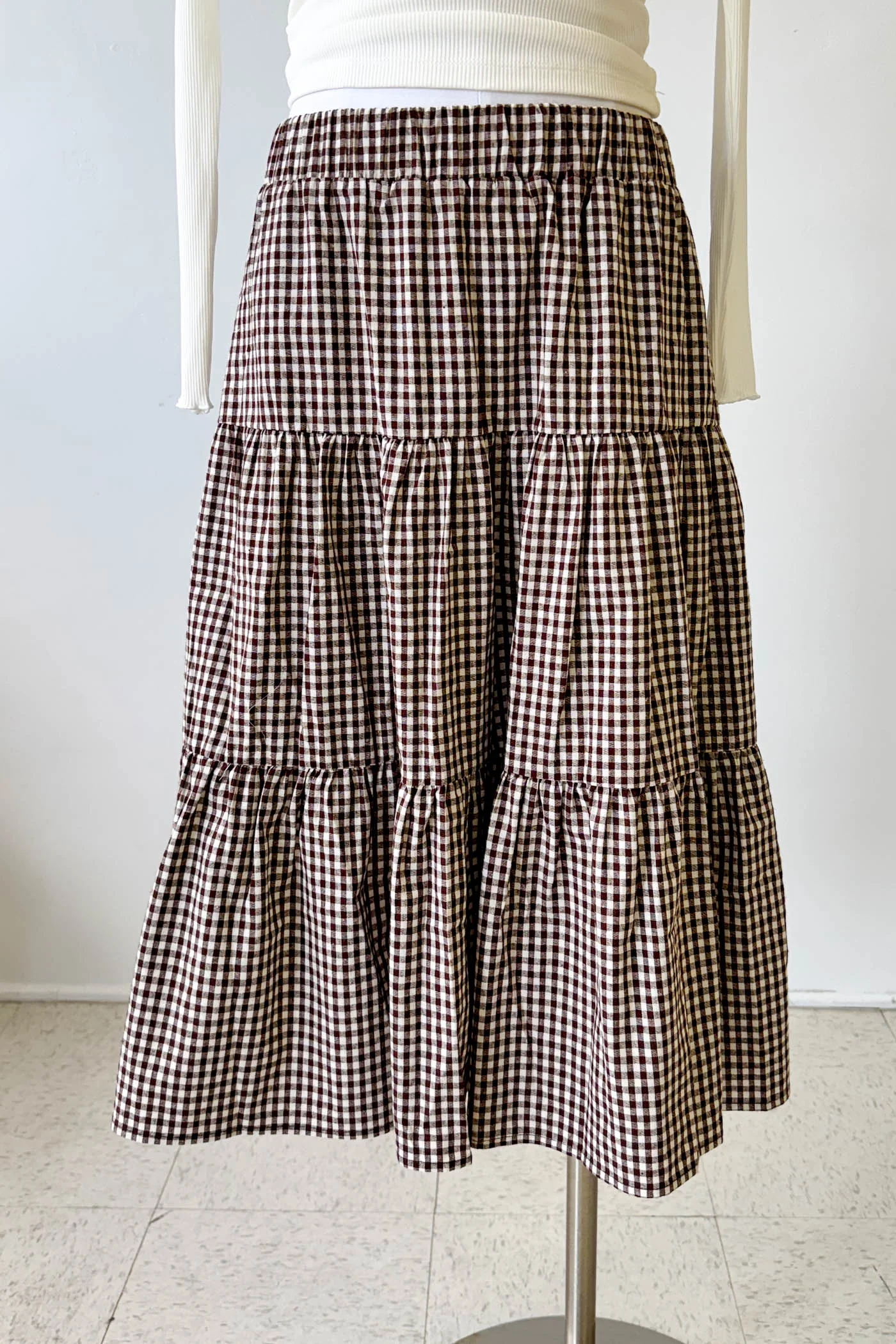 Gingham Tiered Maxi Skirt