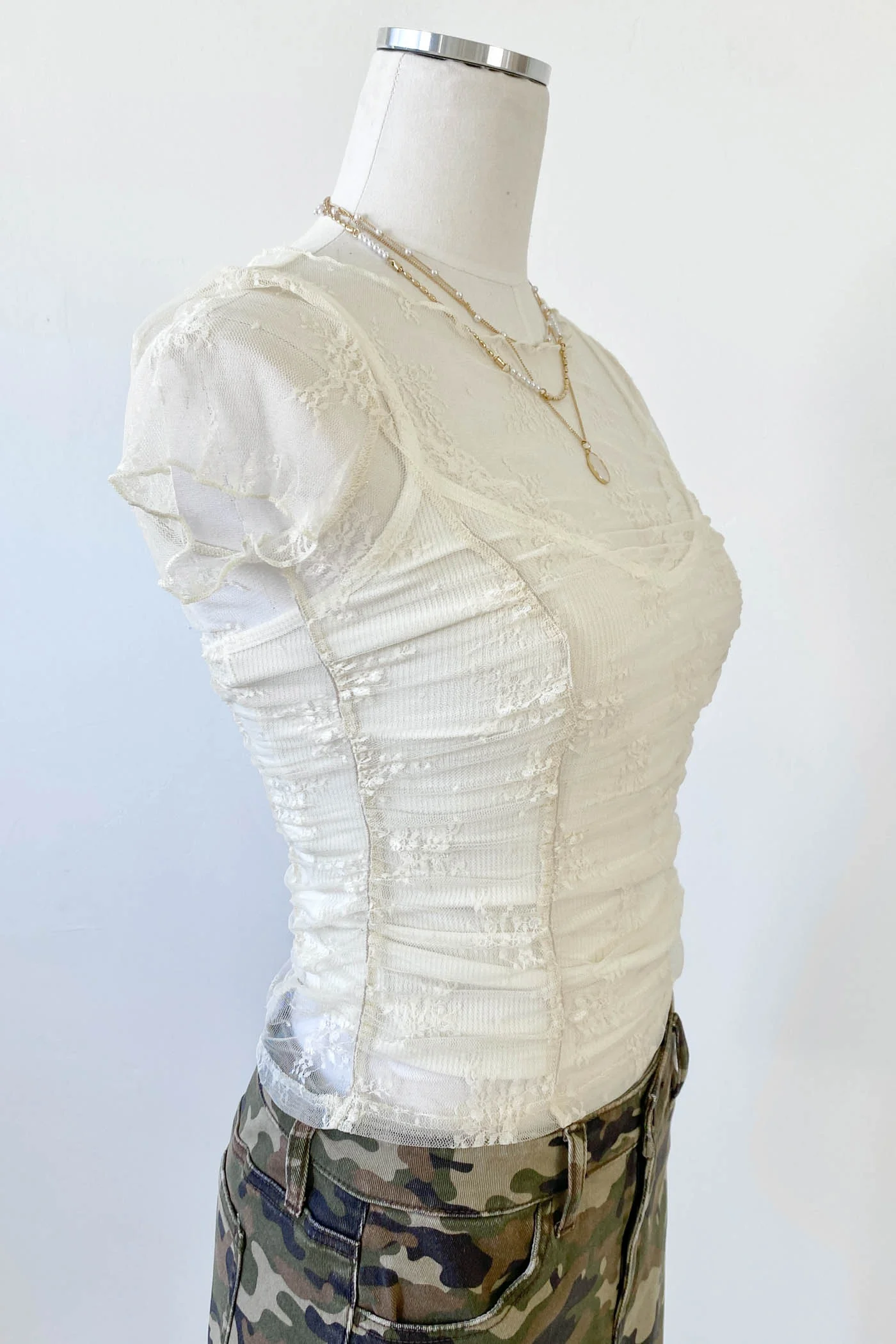 Ruched Stretch Lace Layering Top