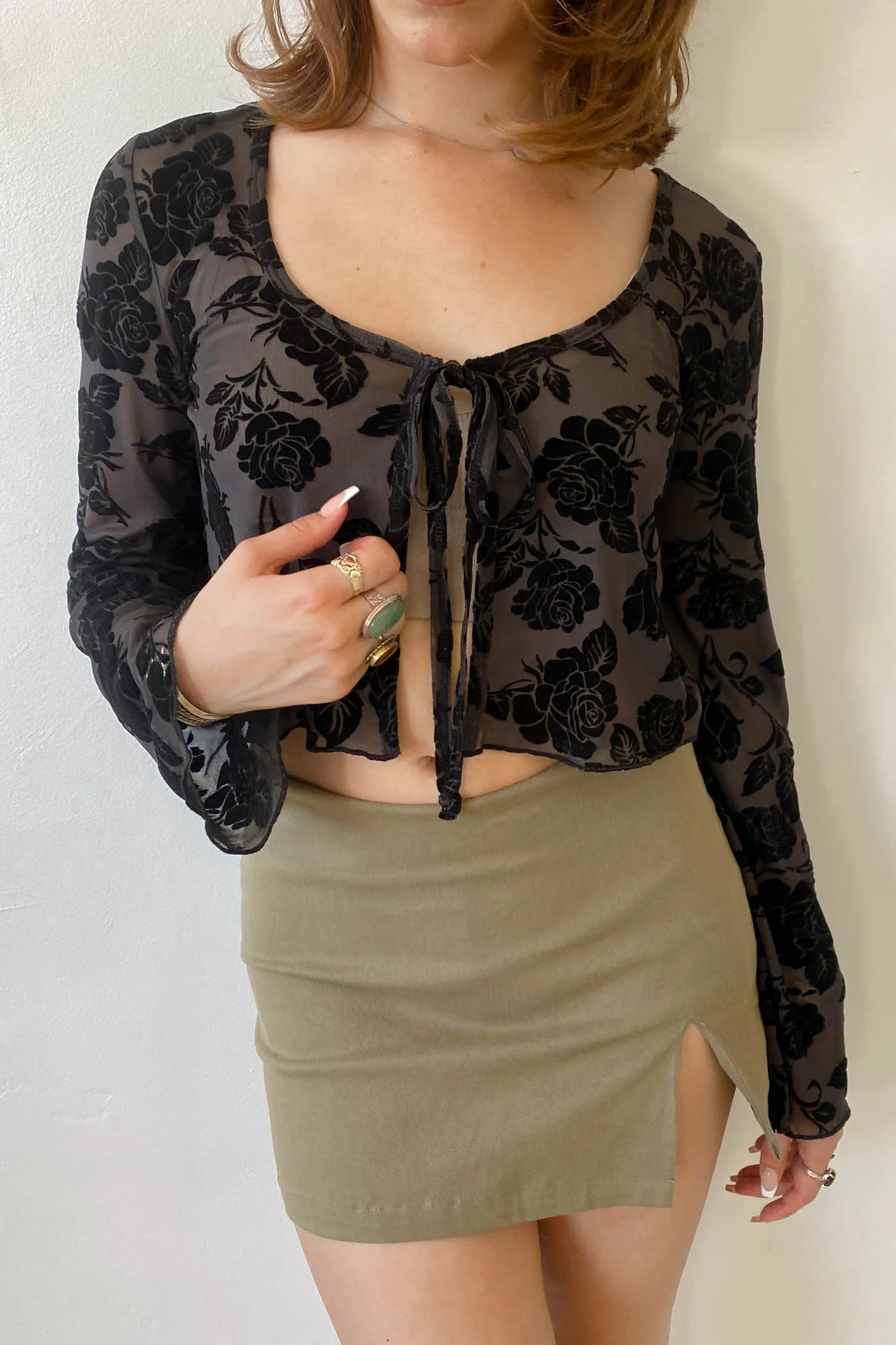 Floral Split Front Mesh Top