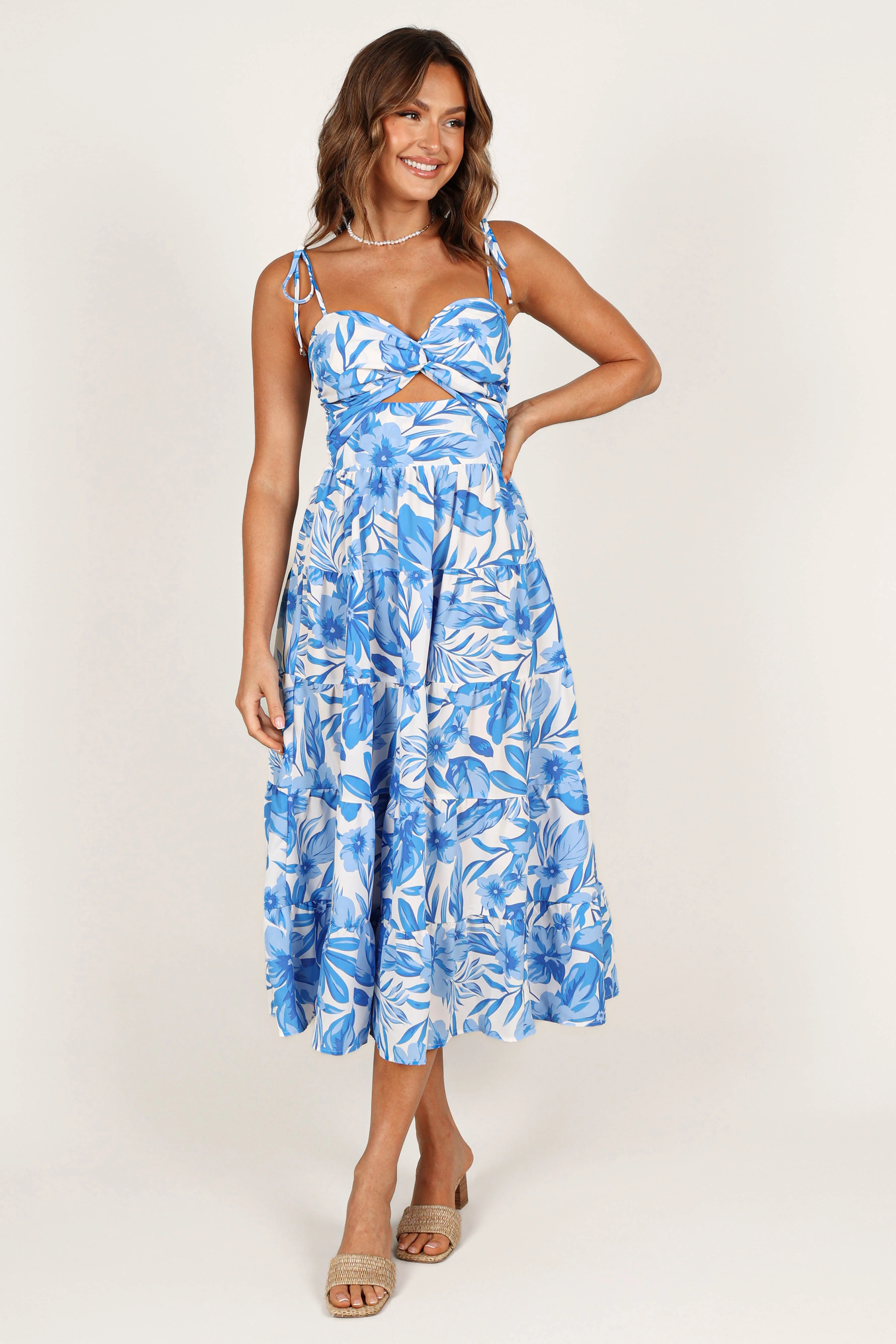 Rose Midi Dress - Blue/White