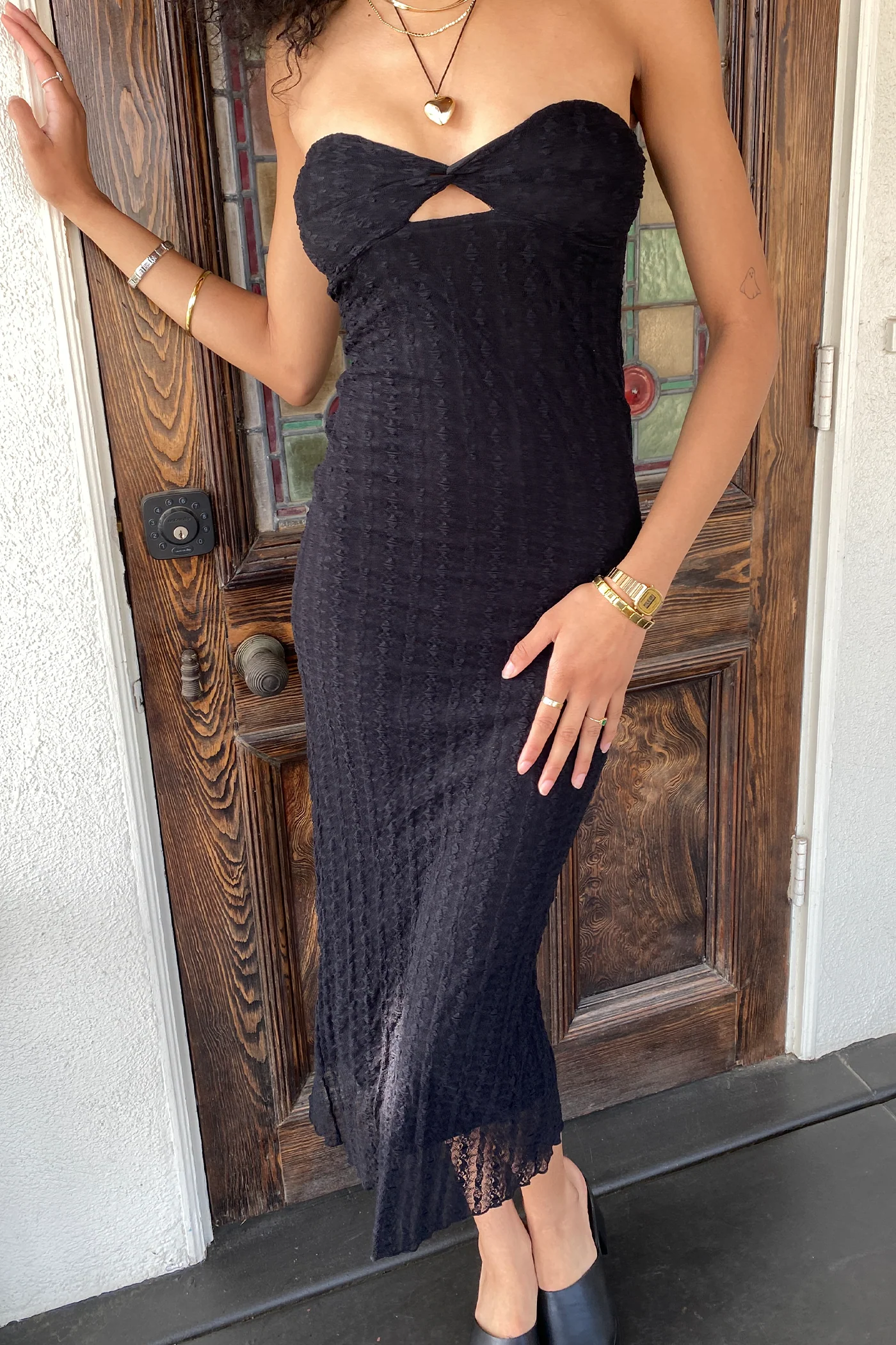 Stretch Lace Maxi Strapless Dress