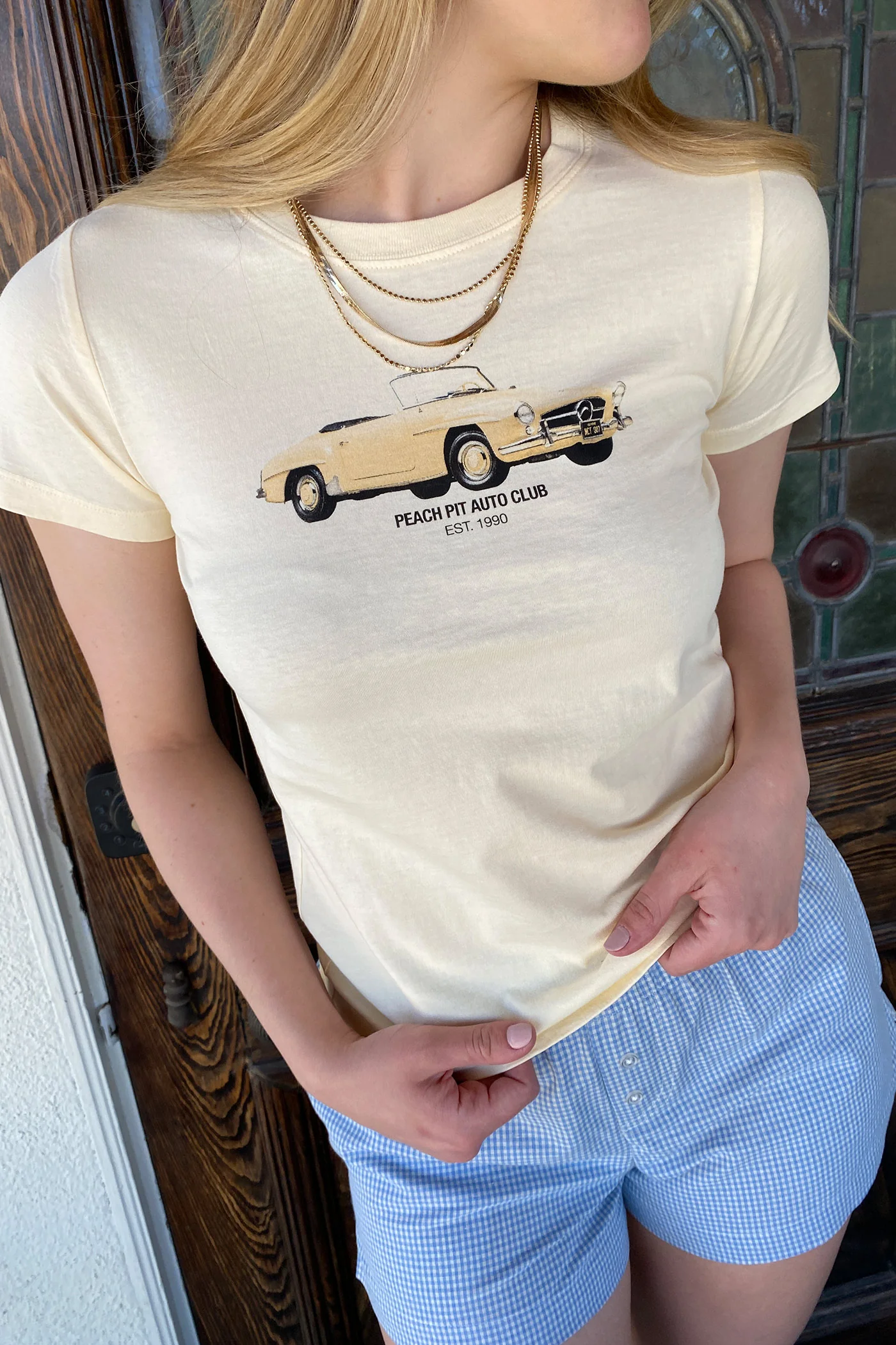 Peach Pitt Long Loose Graphic Baby Tee