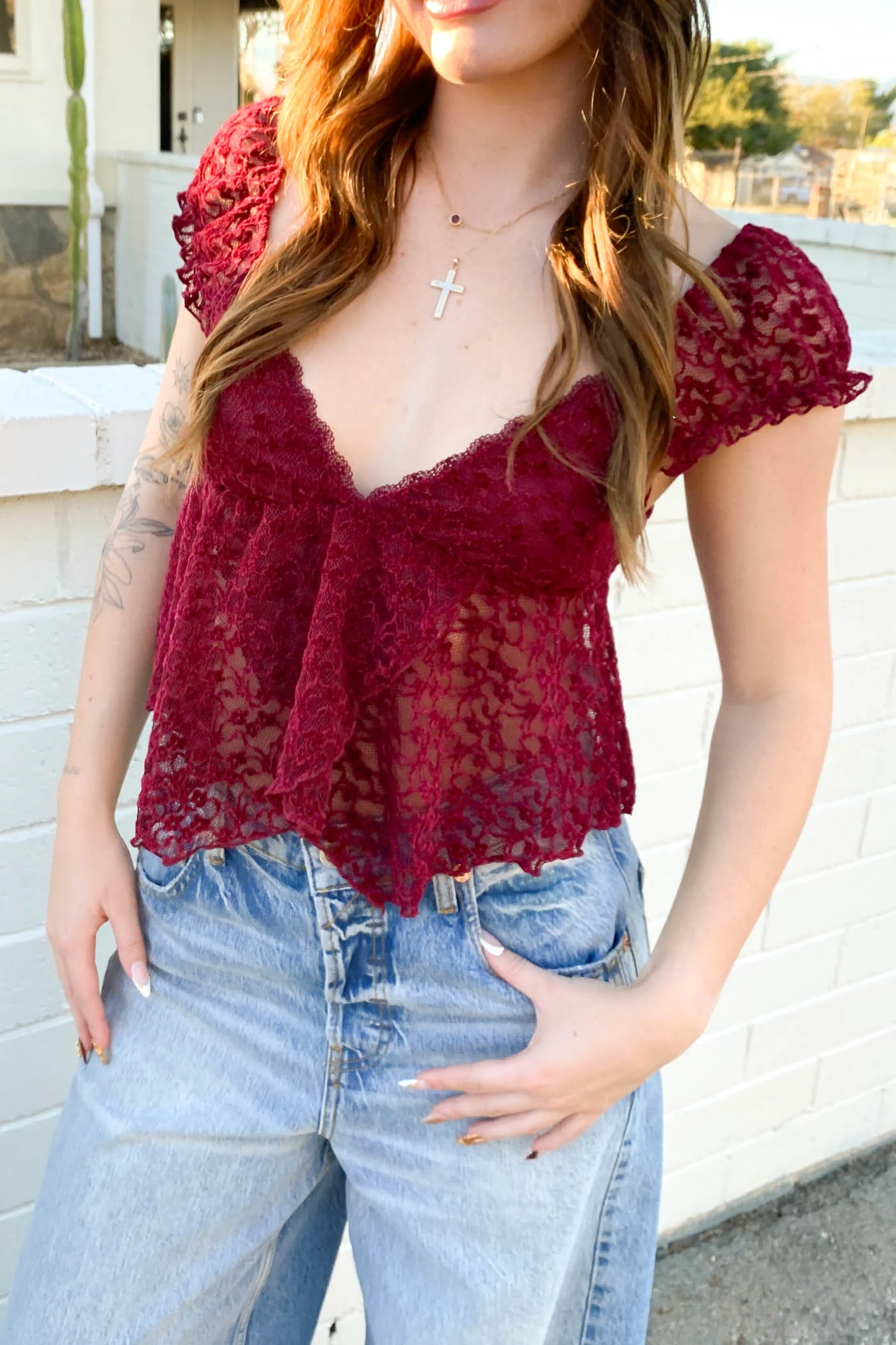 Sheer Lace Butterfly Top