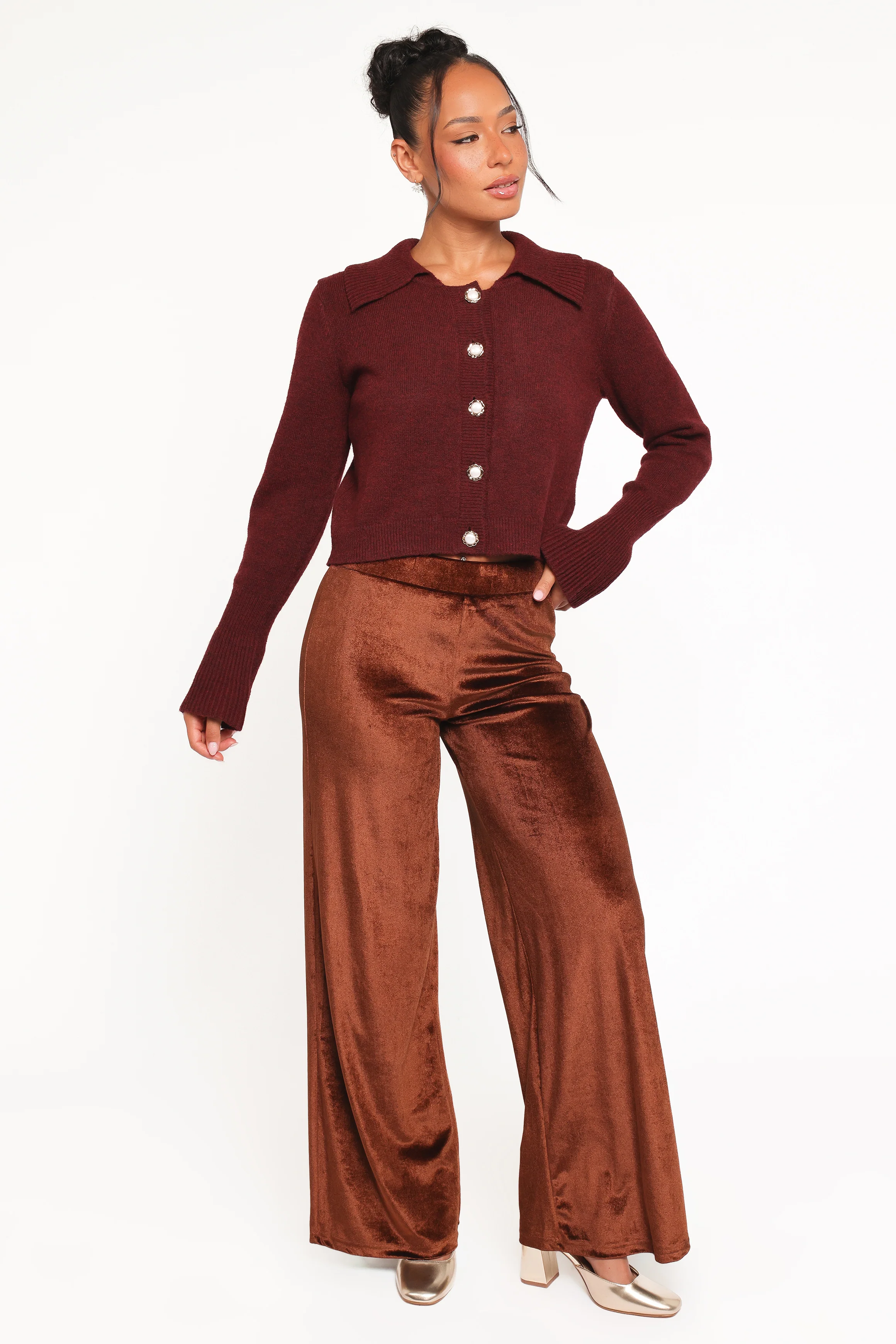 Riley Stretch Velvet Pant - Chocolate