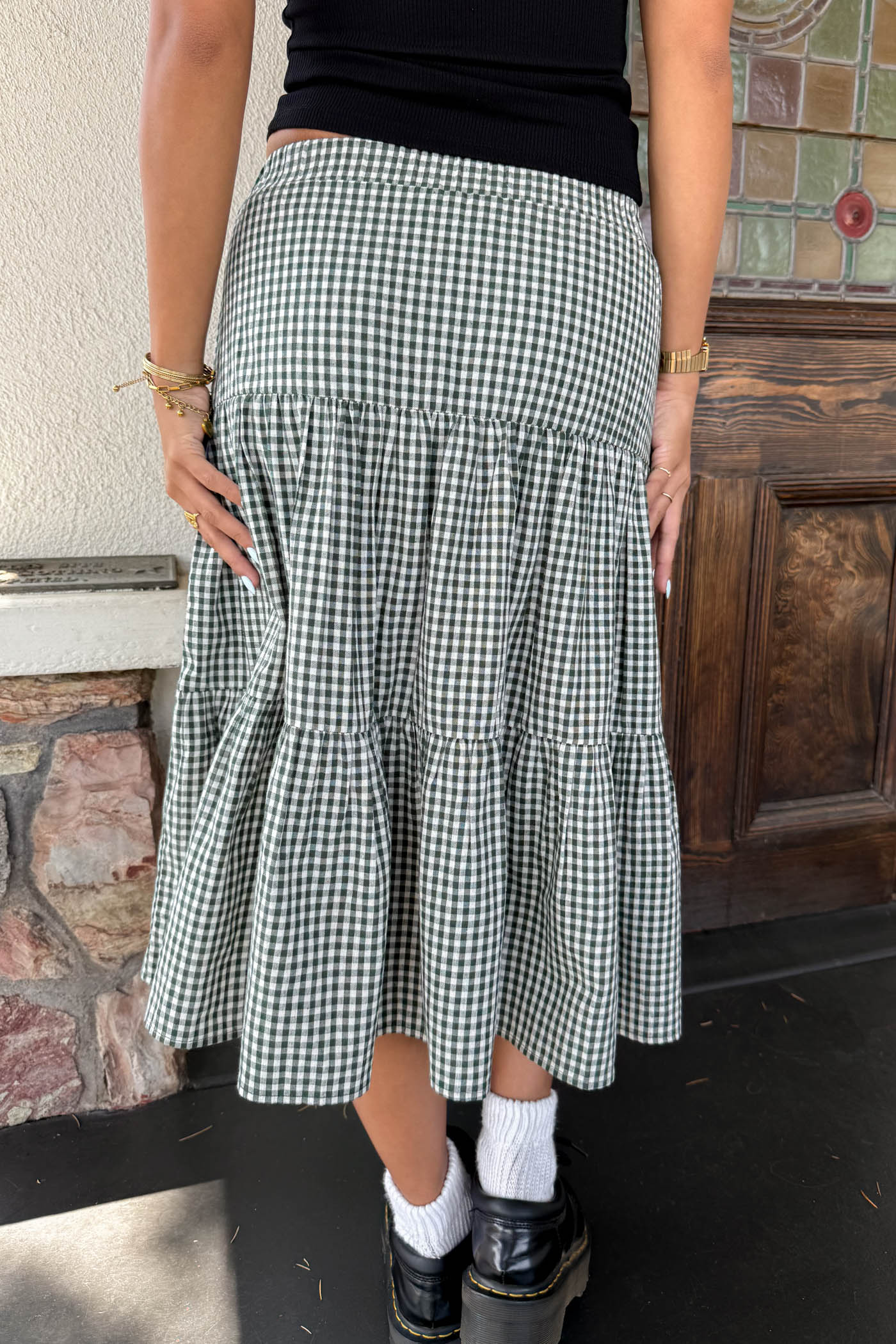 Gingham Tiered Maxi Skirt