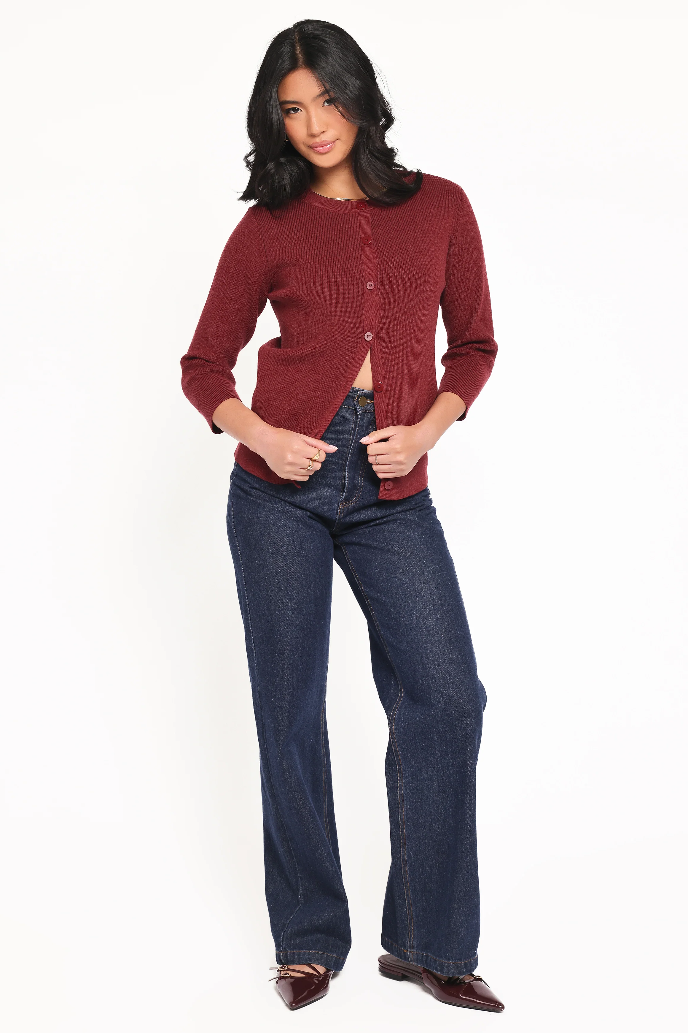 Cataline Button Front Top - Wine