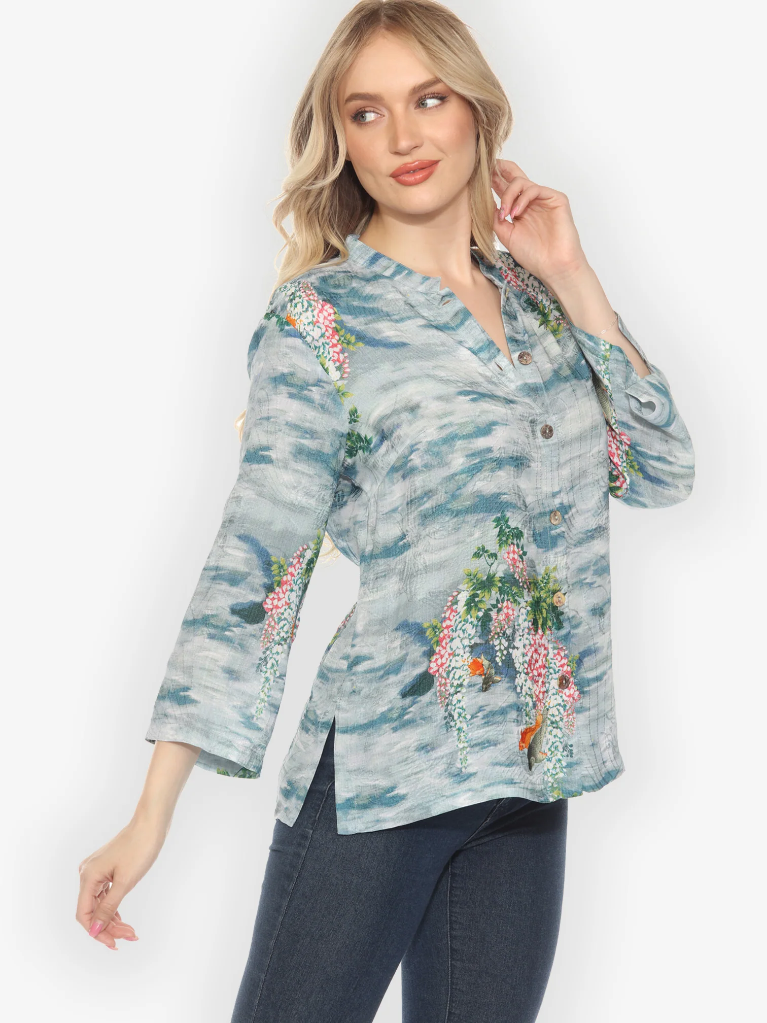Water and Koi Classic Citron Silk Blouse