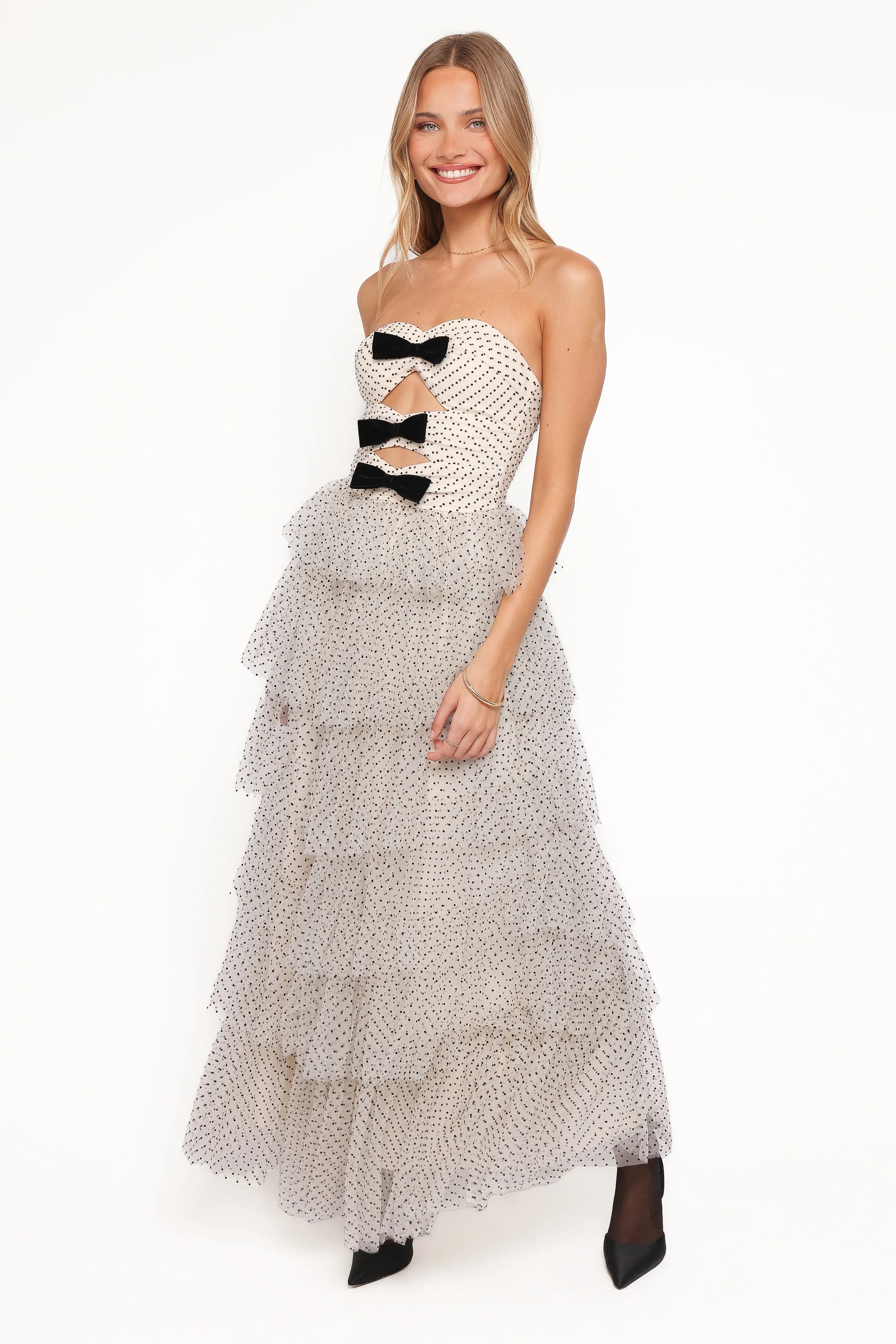 Kelari Strapless Midi Dress - Cream Polka Dot