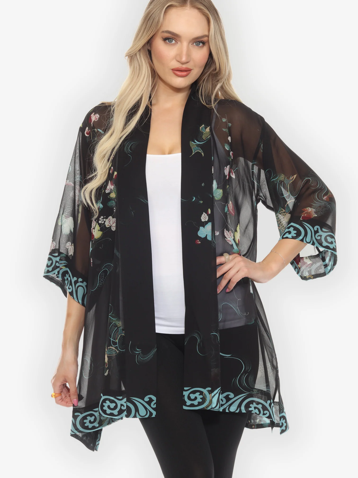 Koi and Leaves Silk Kimono Jacket