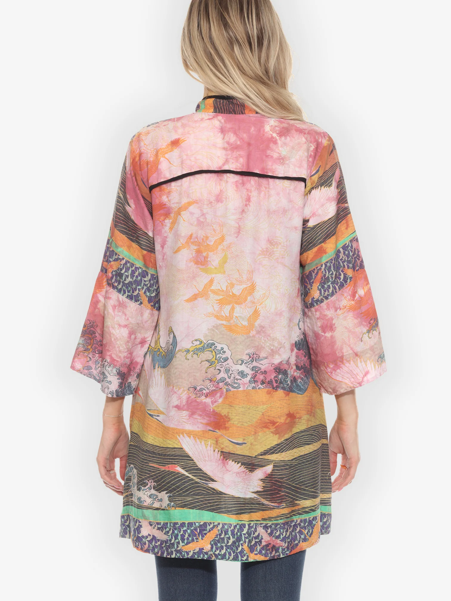 Crane Flying Sky Burgundy Tie Dye Dynasty Jacket