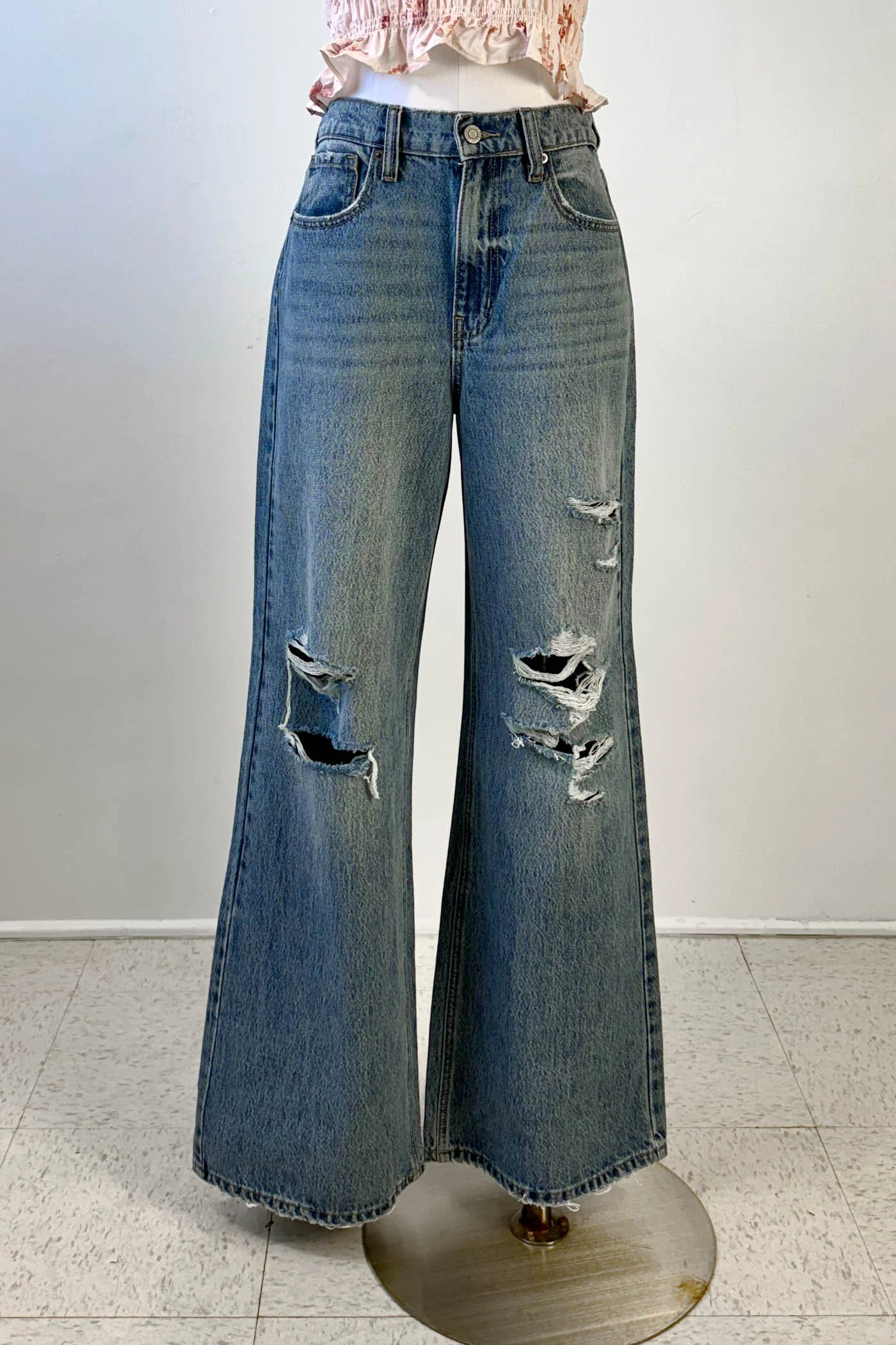 Nectar Premium Denim: The Olivine Wide Leg Distress Jeans