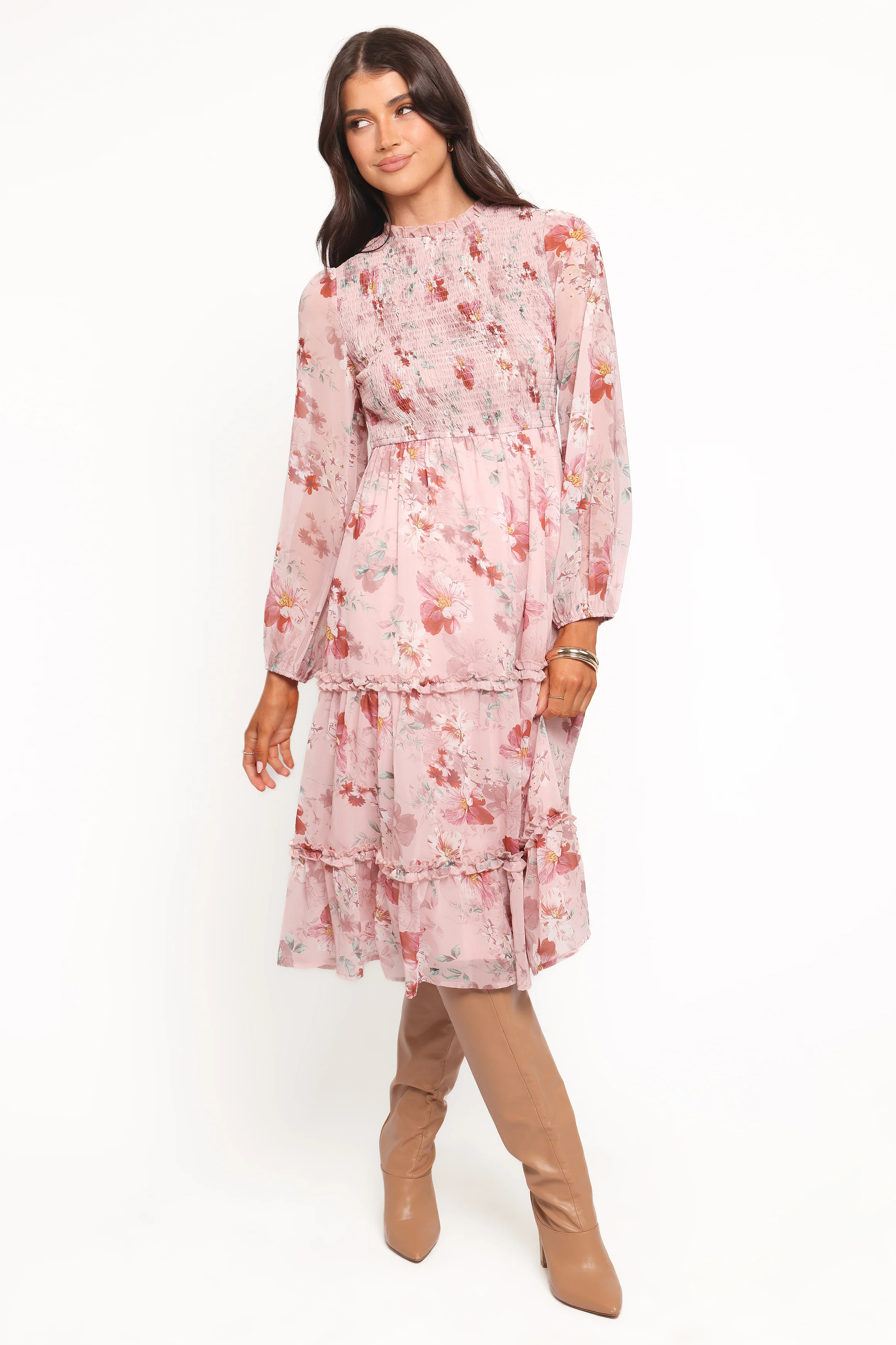 Alamea Long Sleeve Midi Dress - Pink Floral