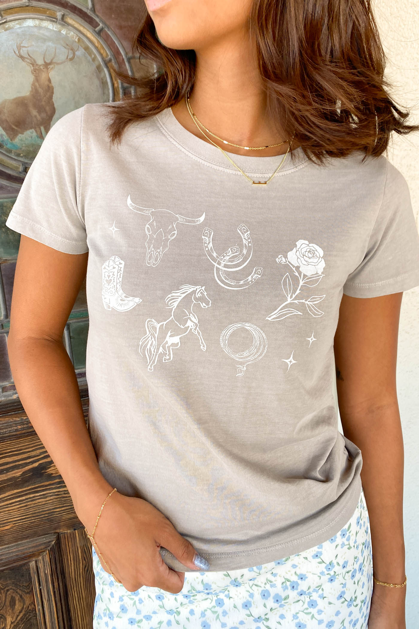 Western Long Loose Graphic Baby Tee