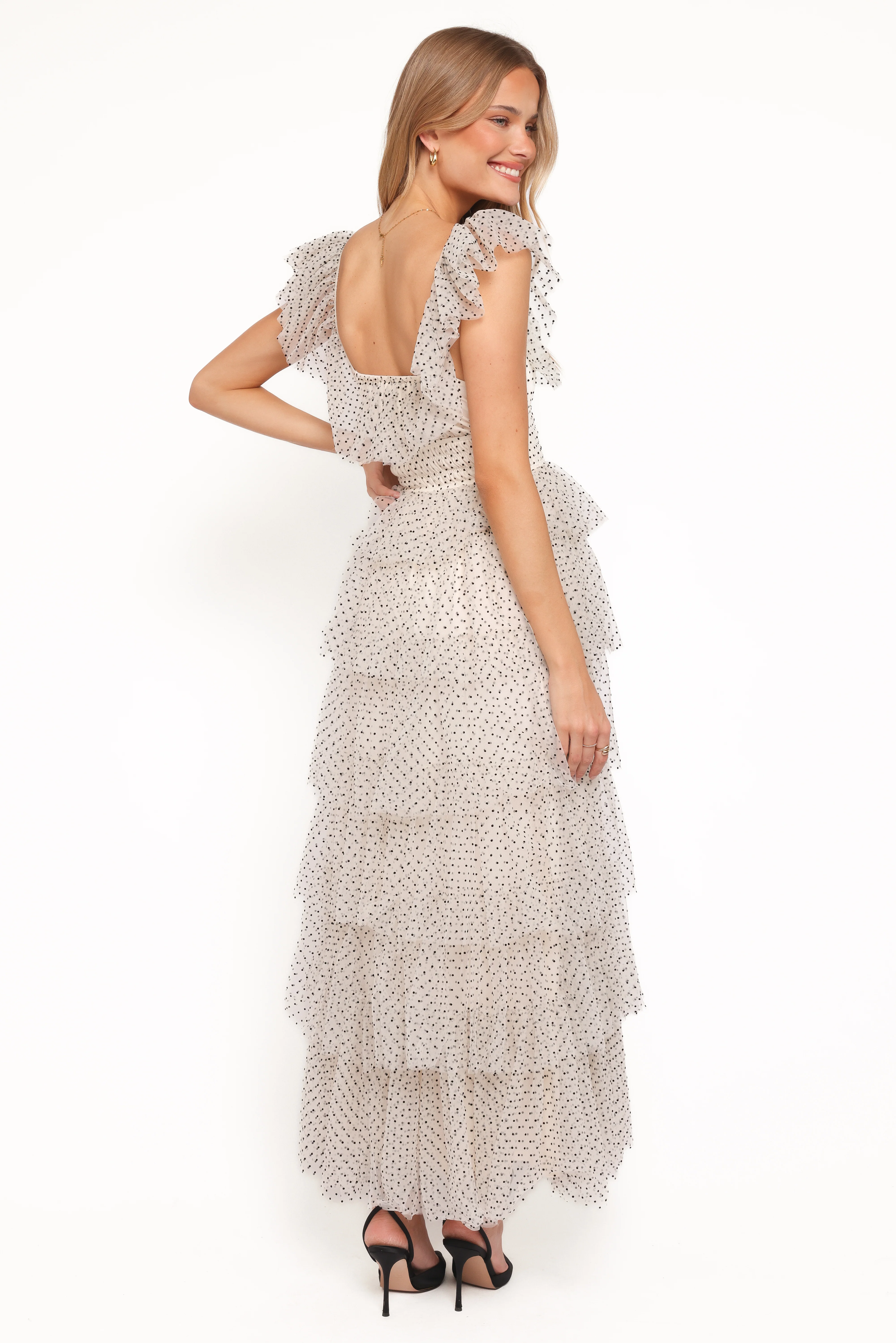Belle Maxi Dress - Cream Polka Dot